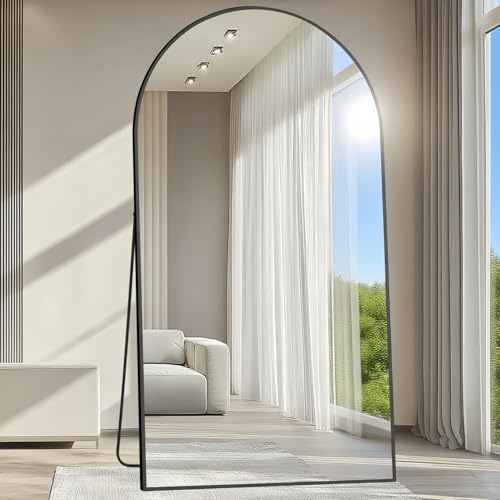 Image of Prywot Full Length Mirror, Oversized 77 inchx38 inch Arched-Top Floor Mirror, Black