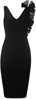ZALE - Vestido negro para mujer con cuello en V con volantes de malla, sin espalda, para mujer, para baile, fiesta, temperamento, color negro, negro, Small