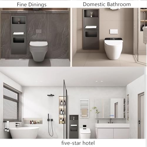 Double-Layer Shower Niche Waterproof Leakproof Storage Shelf Recessed Trash Can Paper Drawer Niche Black Stainless Steel Bathroom Niche,Black-52x20cm (Black 70x28cm)