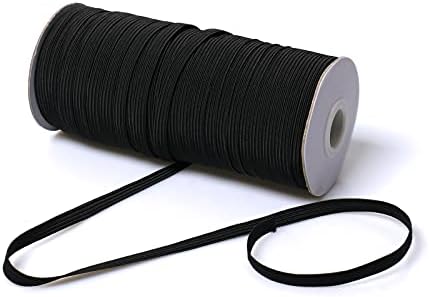 Top Hunter Black 70-Yards Length 1/4" Width Braided Elastic Cord/Elastic Band/Elastic Rope/Bungee/Black Heavy Stretch Knit Elastic Spool (Black)