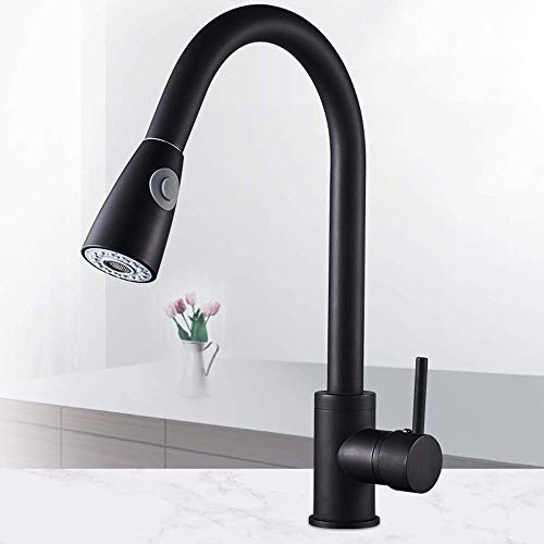 Robinet d'eau chaude et froide de cuisine noir évier à tirer mitigeur vasque