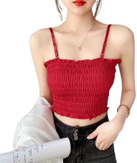 Women's & Girl's Slim Fit Padded Crush Tank-Top Freesize