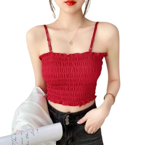 Women's & Girl's Slim Fit Padded Crush Tank-Top Freesize-picture-29