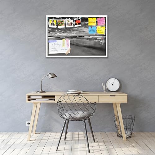 Image of ArtzFolio Sea, Air, & Land Monochrome Contrast | Bulletin Board Notice Pin Board | Vision Soft Board Combo with Thumb Push Pins & Sticky Notes | White Frame | 18 x 12 inch (46 x 30 cms)