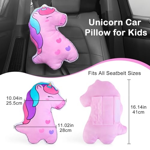 Image of FIODAY Seat Belt Cover Pad for Kids Unicorn Seatbelt Pillow Soft Seat Belt Cover Car Pillow Toddler Travel Seat Strap Pad Neck Support for Girls Boys, Pink Purple
