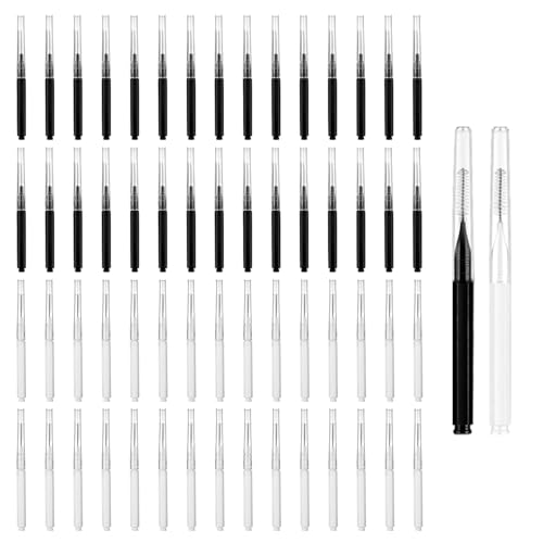 Confezione da 60 scovolini per sopracciglia, mini spazzola micro portatile con cappuccio, pettine multifunzione per ciglia ed estensioni (Nero, Bianco)