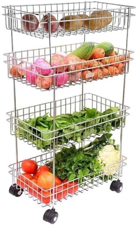 Privesh Stainless Steel Modern Kitchen Storage Rack, Folding Perforated Design Trolley for Spice, Fruits, Vegetable, Onion, P