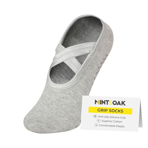 Image of Mint & Oak Pilates Socks with Grips for Women, Ankle Length Non-Slip Yoga Socks, Cotton Ideal For Yoga, Pilates, Gym, Workout, Cute Women's Gift