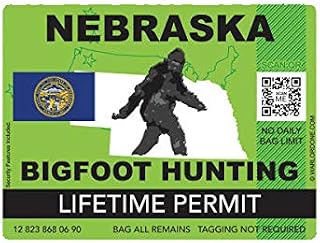 EW Designs Nebraska Bigfoot Hunting Permit Sticker Decal Vinyl Sasquatch Lifetime Bumper Sticker Vinyl Sticker Car Truck Decal 5"