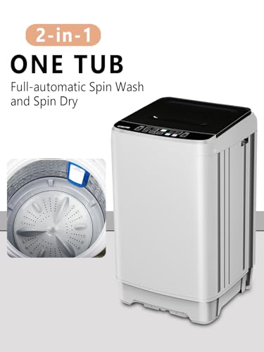 Image of KRIB BLING Full-Automatic Washing Machine with Drain Pump, 17.7 lbs Washer, 10 Wash Program & 8 Water Level, Ideal for Apartment, Dorm, RV, White