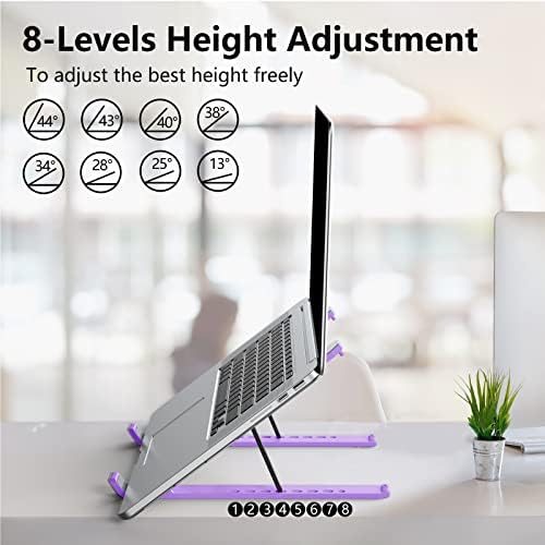 Laptop Stand for Desk, Adjustable Laptop Riser ABS+Silicone Foldable Portable Laptop Holder, Ventilated Cooling Notebook Stand for MacBook Pro Air, Lenovo, Dell, HP,More 10-15.6 Laptop, Tablet-Purple