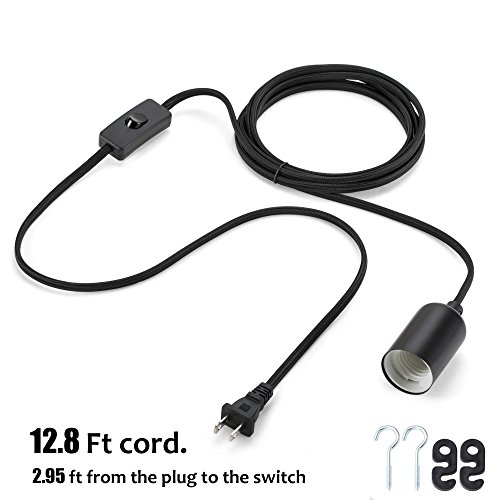 Asoko Vintage Pendant Hanging Light Cord, Ul Listed Socket Light Cord With Plug, Black Flished Metal Shell, 13Ft Woven Fabric Cord, E26/E27 Scoket, In-Line On/Off Switch, Diy Projects (Black) #TOP4