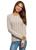 oodji Collection Damen Strukturierter Strickpullover mit Zopfmuster, Beige, DE 34 / EU 36 / XS