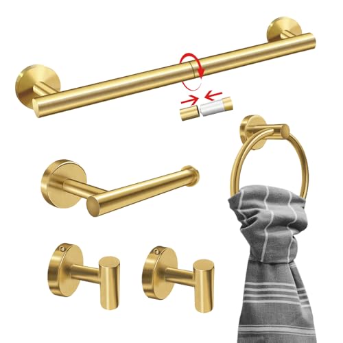 AttoShow 5PCS Brushed Gold Bathroom Accessories Set, Bathroom Hardware Set,