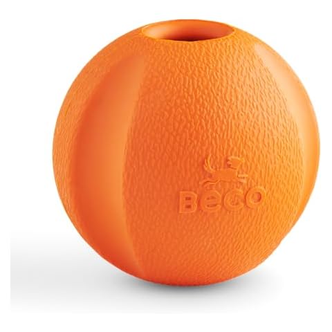Beco Natural Rubber Outdoor Bouncy Play Ball for Dogs & Puppies, Fetch & Launcher Compatible, Bright Visible Orange Cover