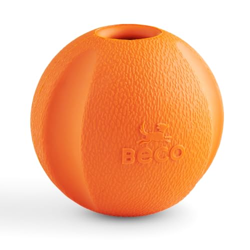 Beco Dog Toy - Natural Rubber Ball for Fetch Toy for Dogs Easy to Find Bright Colours - Orange