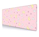 IMAYONDIA Pink Kawaii Desk Pad, Cute Moon Bunny Desk Mat Computer Pad Desktop,Laptop Protector Aesthetic Anime Mousepad Writing Pad for Office Home School,Large Gaming Mouse Pad Tarot Mat,31.5 X 11.8