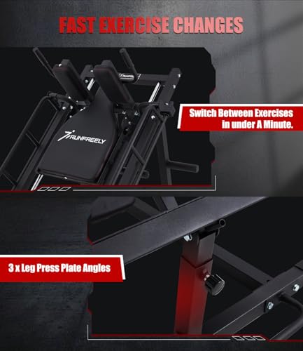 RUNFREELY 2-in-1 Leg Press Hack Squat Machine Combo for Home Gym, 45 Degree Dual Frame Leg Press Machine and Hack Squat Machine for Lower Body Workout, Targeting Quads, Hams, Glutes, and Calves