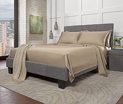 Stylinen 100% Organic Eucalyptus Bed Sheets Queen Size 4 Piece Set, Tencel Lyocell, Silky Soft & Smooth, Breathable, 16 Inch Deep Pockets, 1 Fitted, 1 Flat, 2 Pillowcases (Queen, Sand) #TOP2