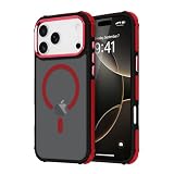 Lafunda iPhone 17 Pro Max 用 ケース MagSafe対応 耐衝撃 滑り止め マット 半透明 スマホケース ミリタリーグレードの保護 衝突防止ストリップ設計 軽量 落下保護 傷つけ防止 ワイヤレス充電対応 アイフォン 17 Pro Max 用 マグネットカバー 6.9 インチ（レッド）