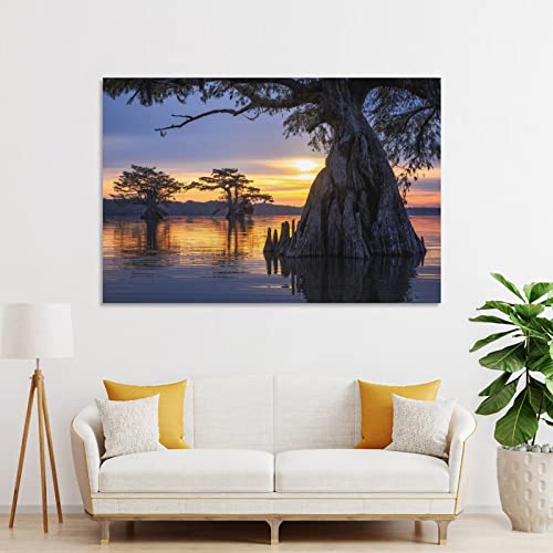 Landscape Wall Art Swamp Painting Cypress Swamp Poster Canvas Painting Posters And Prints Wall Art Pictures For Living Room Bedroom Decor 08X12Inch(20X30Cm) Unframe-Style #TOP3