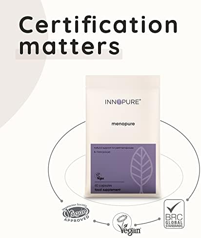 Perimenopause & Menopause All-in-One Supplement (2 Month Supply) with Natural Plant Estrogens - Easy to Swallow Capsules (Not Tablets) Menopure is UK Made by Innopure