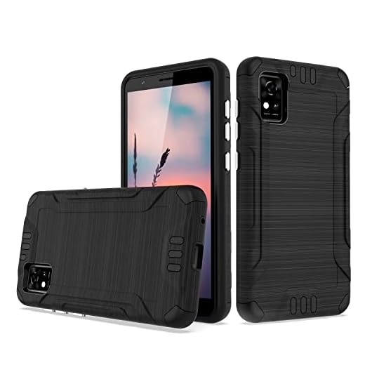 TJS for Visible ZTE Blade A3 Prime Z5158 Case, Magnetic Support Dual Layer Hybrid Shockproof Metallic Brush Finish Drop Protector Hard Phone Case (Black)