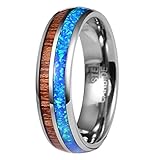 Corato Unisex Herren Damen Wolframcarbid Ring 6mm Hawaii Koa Holz und Blau Opal Inlay Hochzeit Verlobungsring Komfort Fit Größe 52
