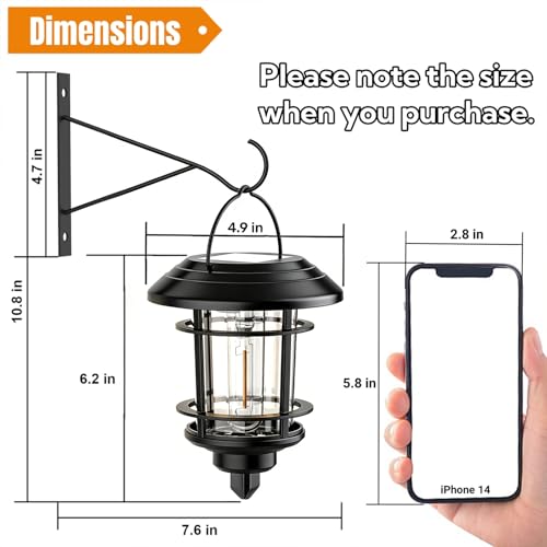 Dynaming 2 Pack Solar Lanterns Outdoor, Hanging Lantern Solar Garden Lights with Edison Bulb, Wall Mounted LED Light Auto On/Off, Waterproof for Garage Stair Patio Front Porch Yard, Warm White by Dynaming - Image 3