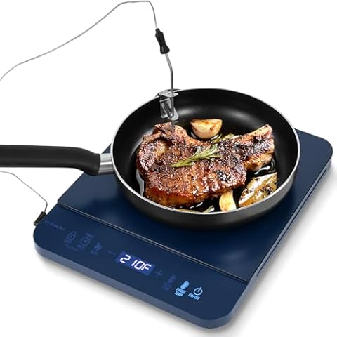Northmas Induction Cooktop, Portable Induction Cooktop Burner with Precision Digital Probe, 3 Cooking Modes with Precise ±5℉ Temps & ±100 Watt Adjustment, Ceramic Glass Plate, Turbo Cooling Fan Cover