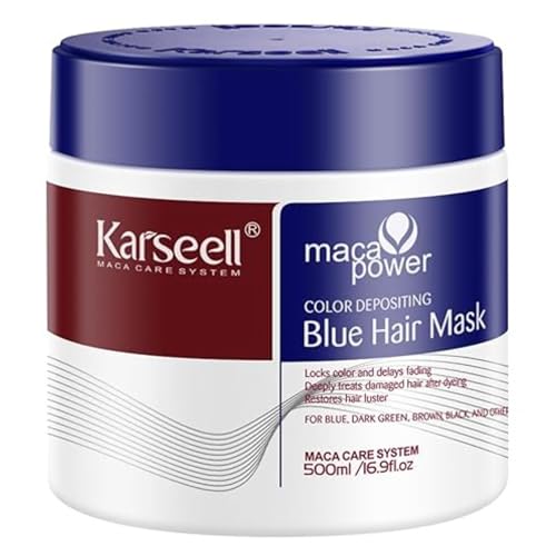 Karseell MACA CARE SYSTEM Mascarilla Capilar Pigmentante Azul Acondicionadora Realza Tono Azulado Nutritiva Hidratante Reparadora Antifrizz Brillo Cabello Seco Dañado Teñido Profesional 500ml