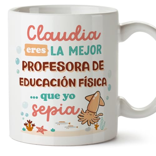 MUGFFINS Tazas Personalizadas para PROFESORA DE EDUCACIÓN FÍSICA mujer - En Español - Mejor que yo Sepia - 11 oz / 330 ml - Regalo Personalizable original y divertido