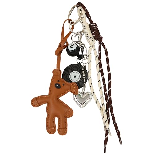 GudaAphrmix Brown Bear Keychain with 8 Ball & Heart Charm