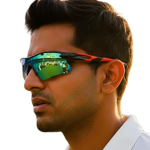 Packard Non Polarized Oversized Sports Sunglasses for Men Women, Outdoor Cricket Cycling Hiking Fishing Sunglasses (Black Red, Yellow)