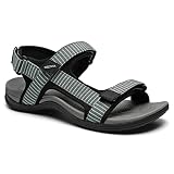 MEGNYA Sports Walking Sandals with Hook and Loop Slip, Athletic Slides for Outdoor Adventure Grey Si