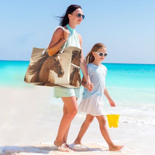 Dust Horse Race Beach Bag for Women Large Beach Tote Bag with Zipper for Travel Vacation3
