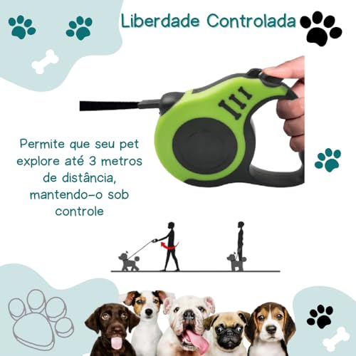Guia Coleira Retrátil 3 Metros Para Passeio Cães e Gatos Pets Com Trava de Segurança Ajustável E-Sho