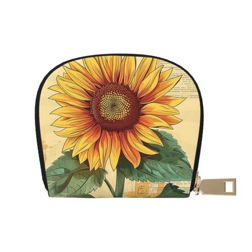 Retro Sunflower Printed Credit Card Wallet for Women Men Cute Zipper Card Cases Holder Mini Coin Purse with 12 Card Slots