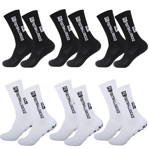 6Pcs Chaussette Antidérapante Foot,Chaussettes de Sport Antidérapantes pour Homme Femme,Grip Socks Football Silicone Ventouse Chaussettes Antidérapantes foot,Convient pour Football Basketball Yoga