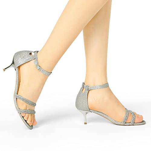 Allegra K Allegra K Women's Glitter Stiletto Heels Kitten Silver Heel Sandals 8.5 M US