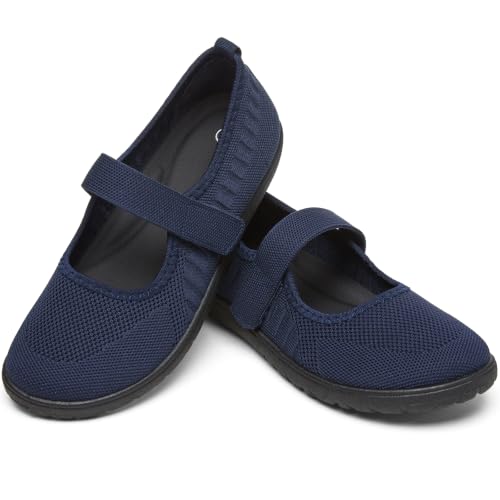 Image of Waluzs Wide Toe Box Flats Shoes Women Knit Ballet Flats Mary Jane Dress Flat Wide Width Walking Shoes Slip-on with Strap