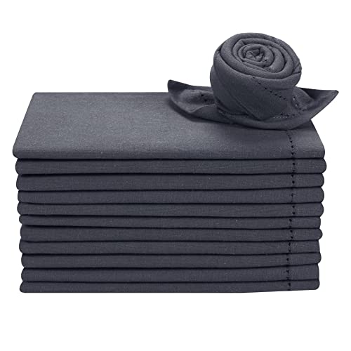 Cotton Cloth Dinner Napkin Set of 12 - Hemstitched 18x18 Inch Decorative Soft Durable Washable Reusable Perfect for Dining Table Décor Farmhouse Easter Christmas Party Wedding & Everyday Use- Charcoal