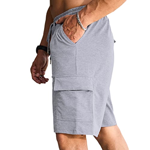 Ctu Mens Workout Elastic Waist Athletic Shorts Casual Lightweight Hiking Shorts With Pockets Lightgrey #TOP3