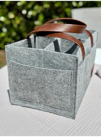 Deri Kulplu Keçe Çanta - Anne Bebek Düzenleyici – Bebek Bakım Keçe Organizer - Gri - Görsel 6