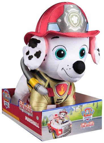 PAW PATROL Fire Rescue - Marshall Deluxe Plüschtier, 25 cm groß, in Feuerwehruniform und mit Löschrucksack, Spielzeug für Kinder ab 3 Jahren
