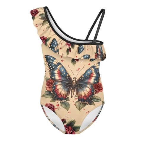 Girls One Piece Swimsuit Teens U Back One Shoulder Ruffle Halter Summer Beach Wear Hawaii Bathing Suit for 3-14Y