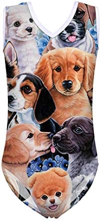 ELEQIN One Piece Sleeveless Swimsuit Bathing Suit for Toddler Girls V Neck Beachwear Animal Puppy Dog Print for 9-10 Years