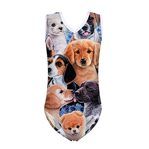 Eleqin One Piece Sleeveless Swimsuit Bathing Suit For Toddler Girls V Neck Beachwear Animal Puppy Dog Print For 9-10 Years #TOP2