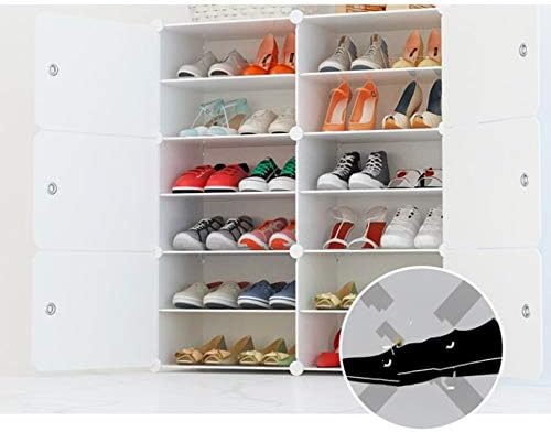 Youyijia 2 x 6 Tier Shoe Storage Portable Shoe Rack Organiser 90 x 80 x 30 cm Plastic Shoe Cabinet DIY Adjustable Shelving Stackable Storage Shelf Unit with Door for 24 Pair Shoes Toys Clothing White