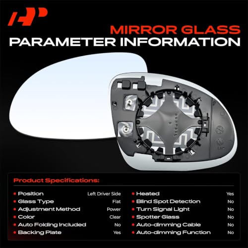 A-Premium Left Driver Side Heated Mirror Glass with Backing Plate - Compatible with Volkswagen Tiguan 2009-2017, Tiguan Limited 2017-2018 - Exterior Side View Flat Mirror by A-Premium - Used condition - Image 3